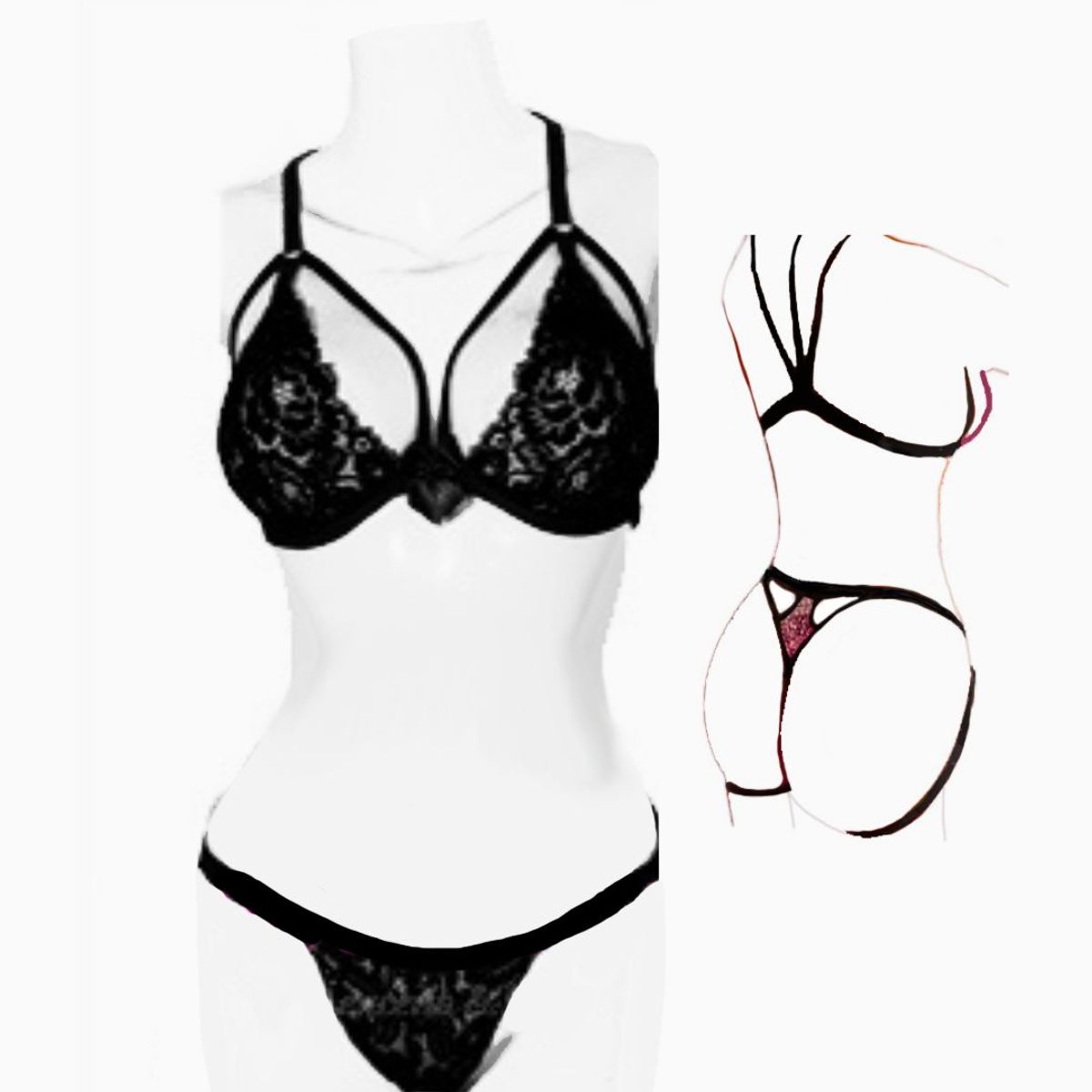 GENERICO - Conjunto Kara Resalta derrier Lencería sexy fina tanga_.