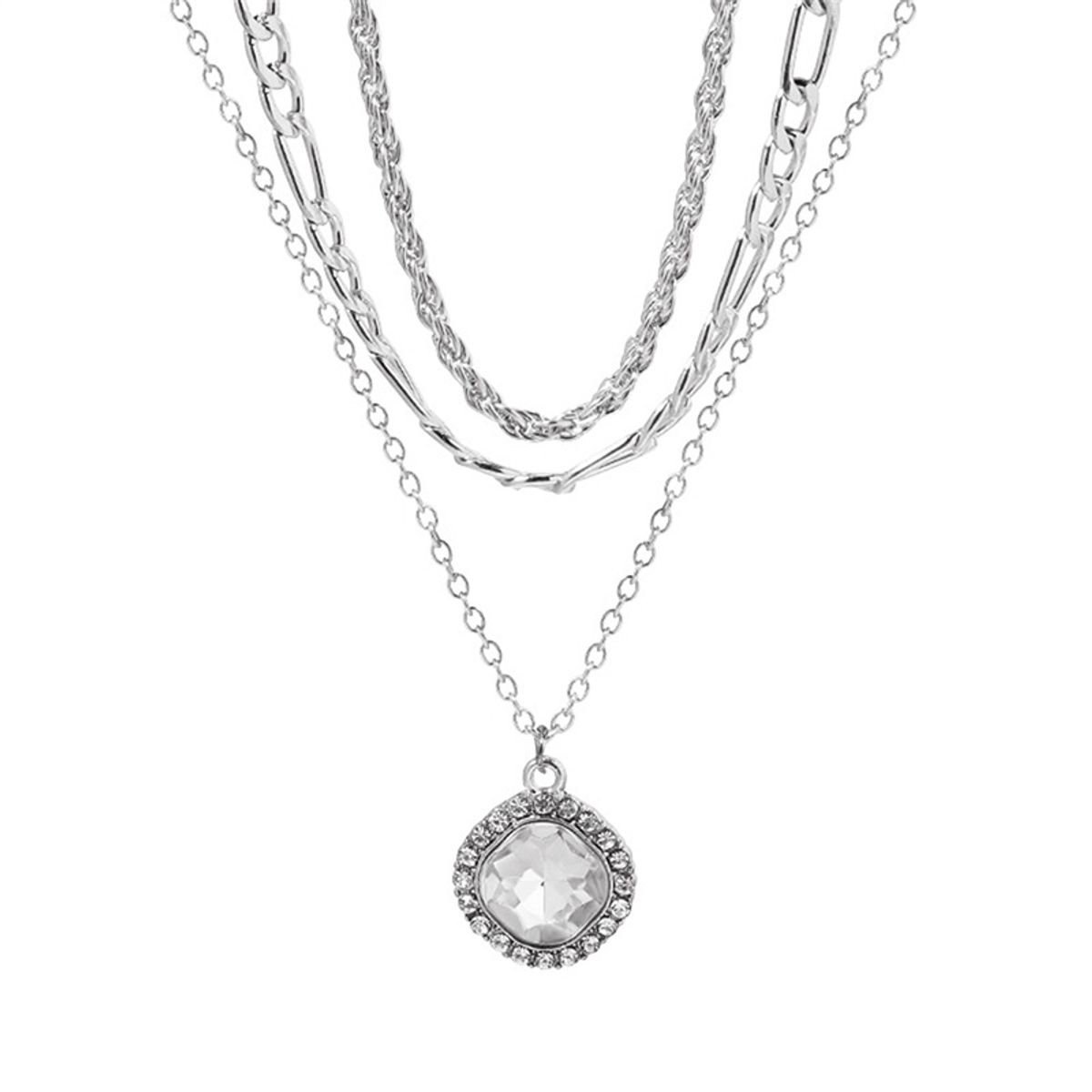 VATYERTY - Collar a capas con diamante de imitación cuadrado accesorio plata