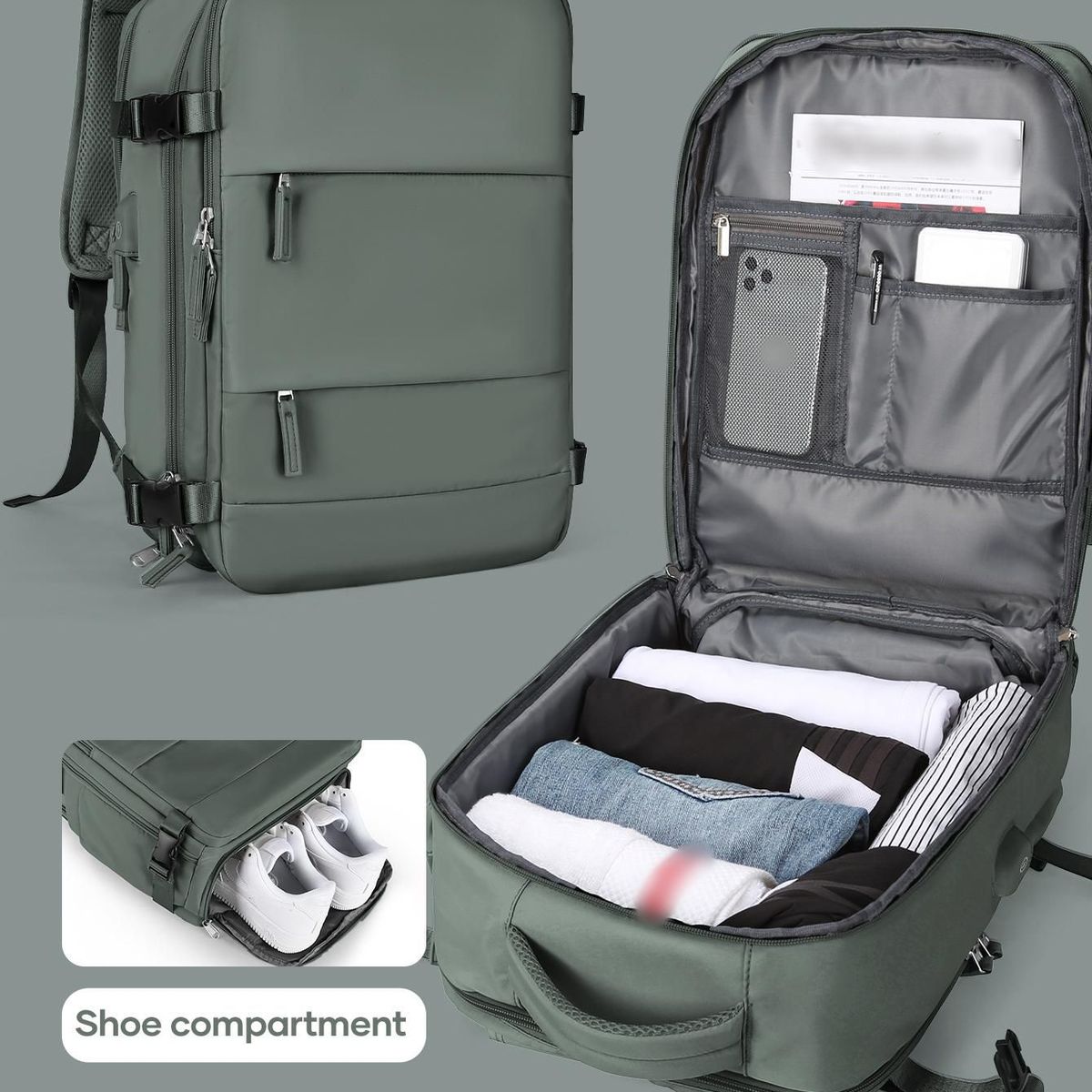 VATYERTY - Mochila De Viaje Para Hombre De Mano Verde