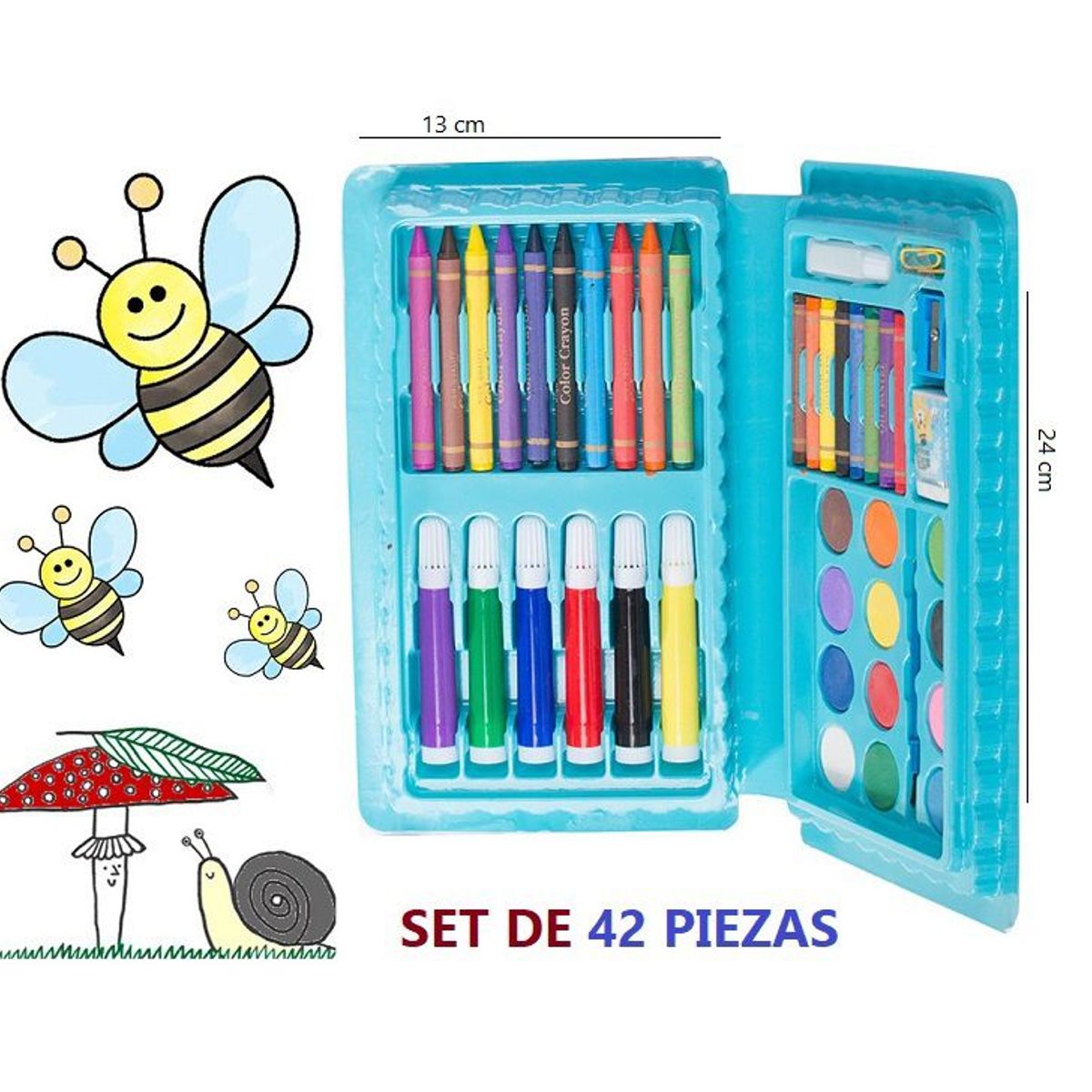 OEM - Pack x 4 Mini Set De Arte Kawaii 42 Piezas Color Celeste