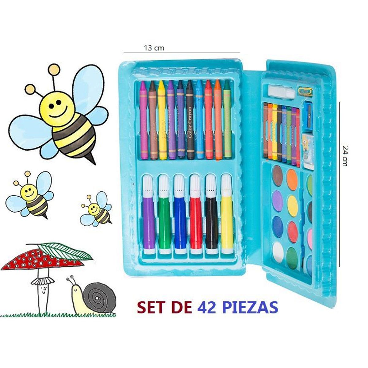 OEM - Pack x 4 Mini Set De Arte Kawaii 42 Piezas Color Celeste