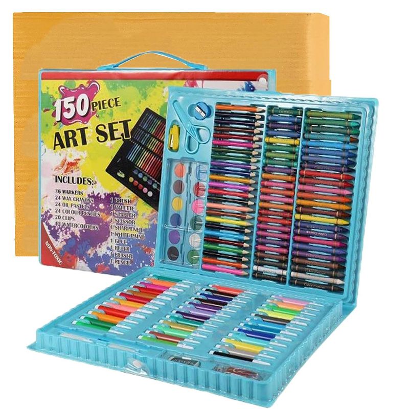 OEM - Pack x 2 Set de Arte Dibujo y Pintura 150 Piezas Celeste