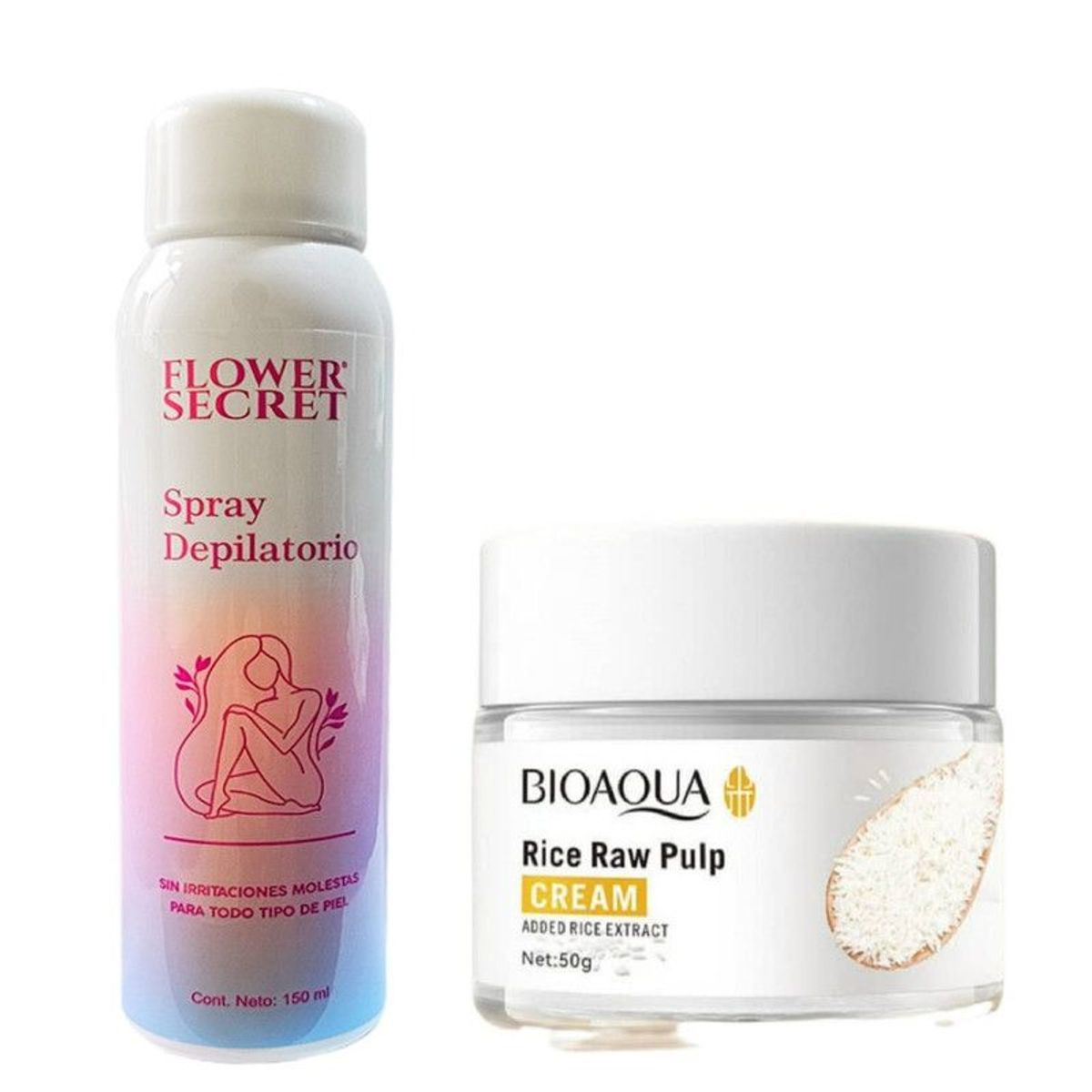 BIOAQUA - PACK CREMA DEPILADORA SPRAY Y CREMA ACLARANTE DE ARROZ  BIOAQUA