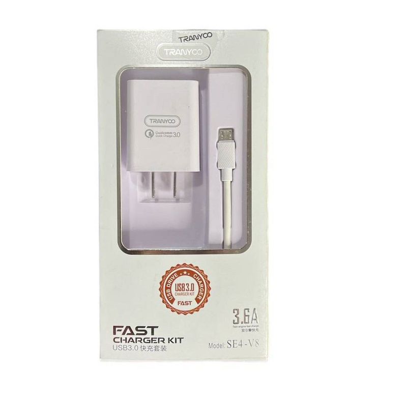 GENERICO - Cargador USB a Micro USB Tranyco SE4-V8 Carga rápida Blanco De Calidad