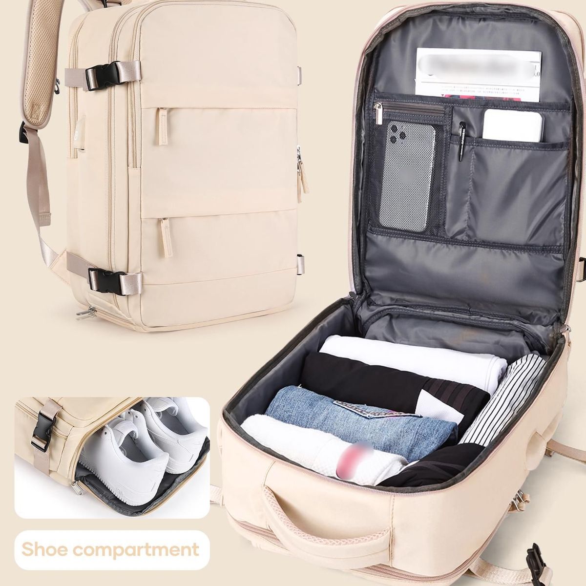 VATYERTY - Mochila De Viaje Para Hombre De Mano Beige