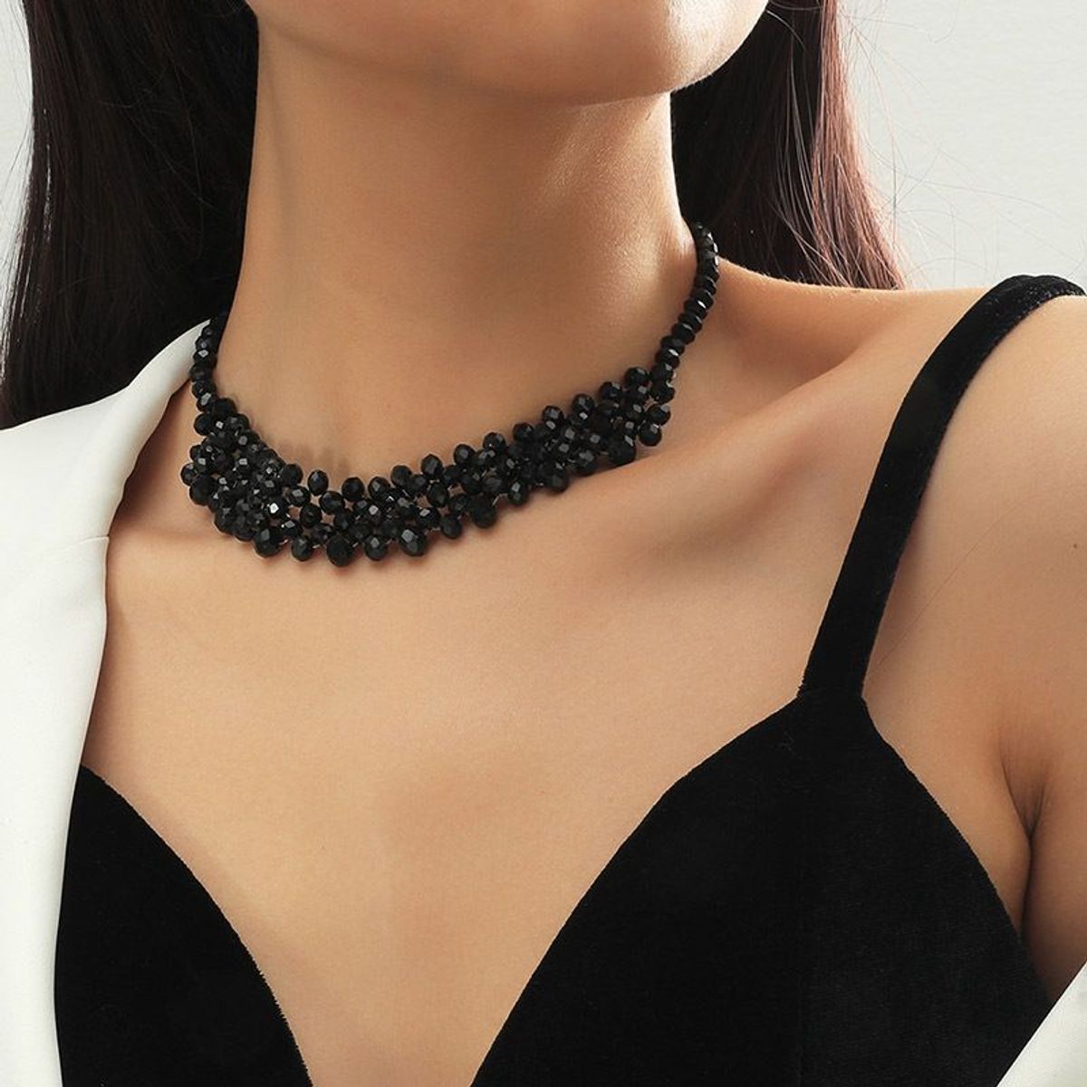 VATYERTY - Collar con cuenta de cristal Negro