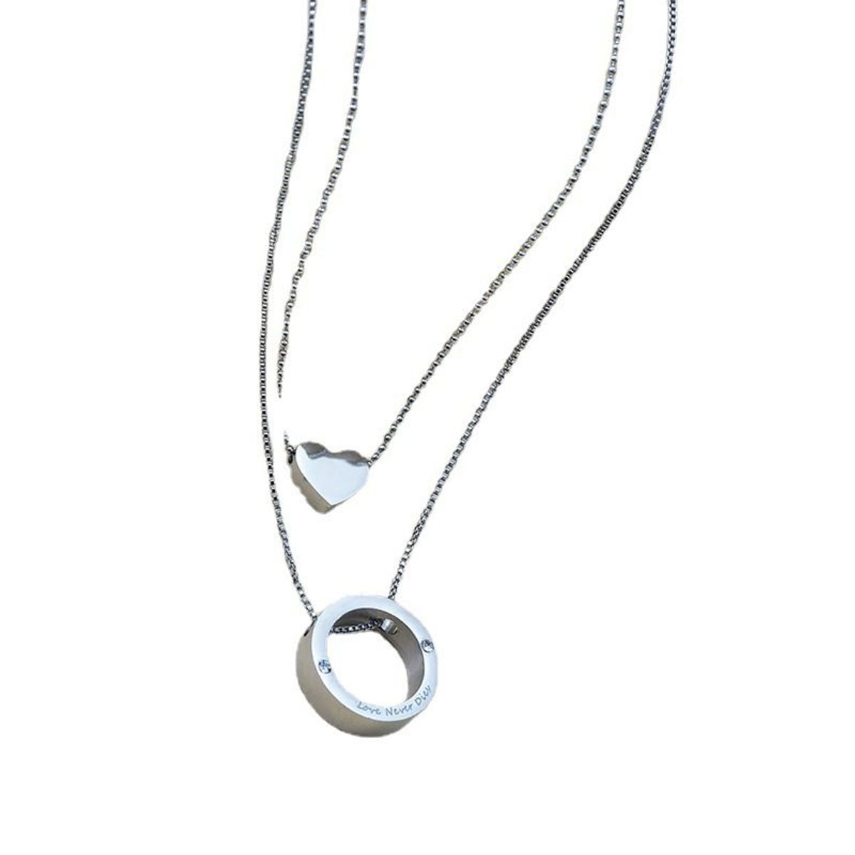 VATYERTY - Collar a capas con corazón & con diseño de aro Plateado