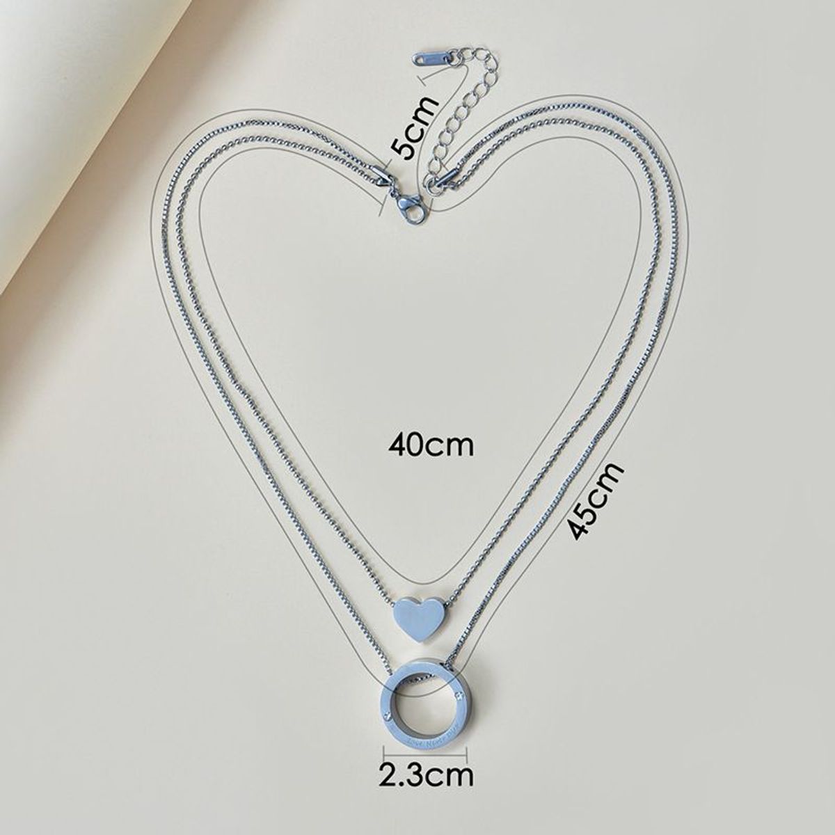 VATYERTY - Collar a capas con corazón & con diseño de aro Plateado