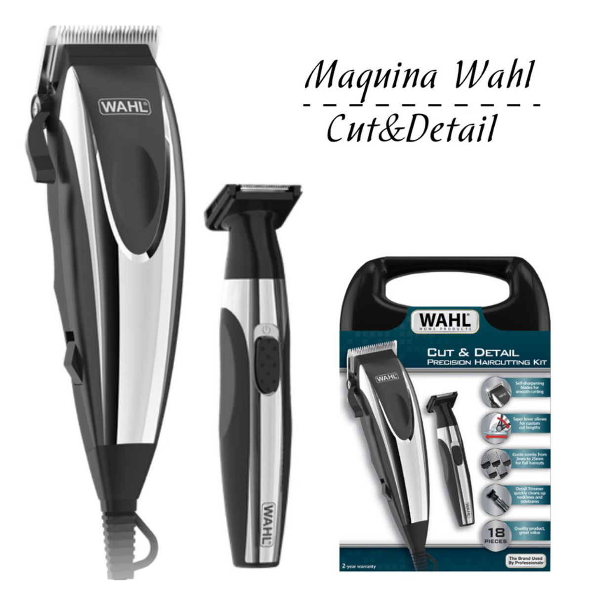 WAHL - Maquina Wahl de Cortar Cabello Cut & Detail 18 Piezas