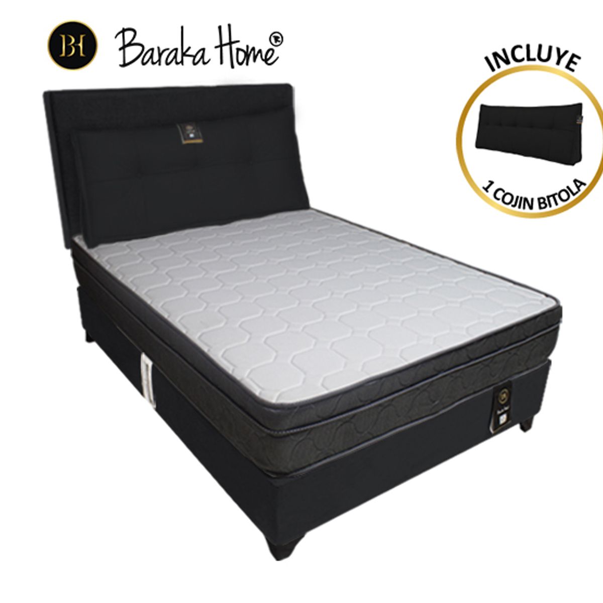 BARAKA HOME - Dormitorio Turin 2 Plz + Cabecera Ajustable + Cojín - Negro