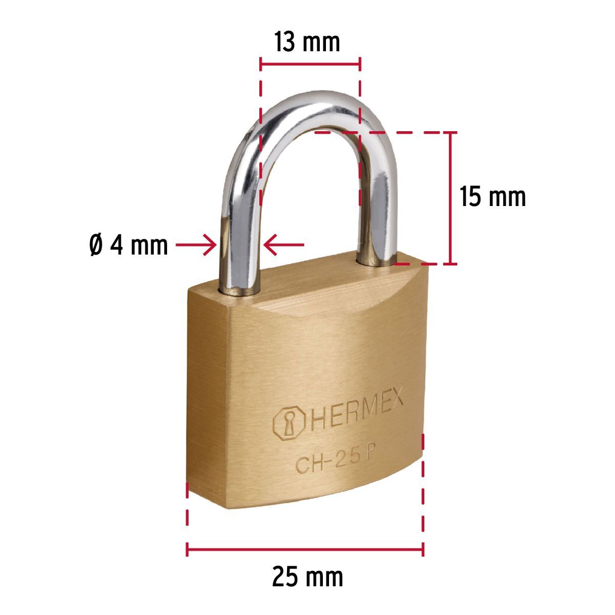 HERMEX - Candado de hierro 25 mm color laton Basic, Hermex