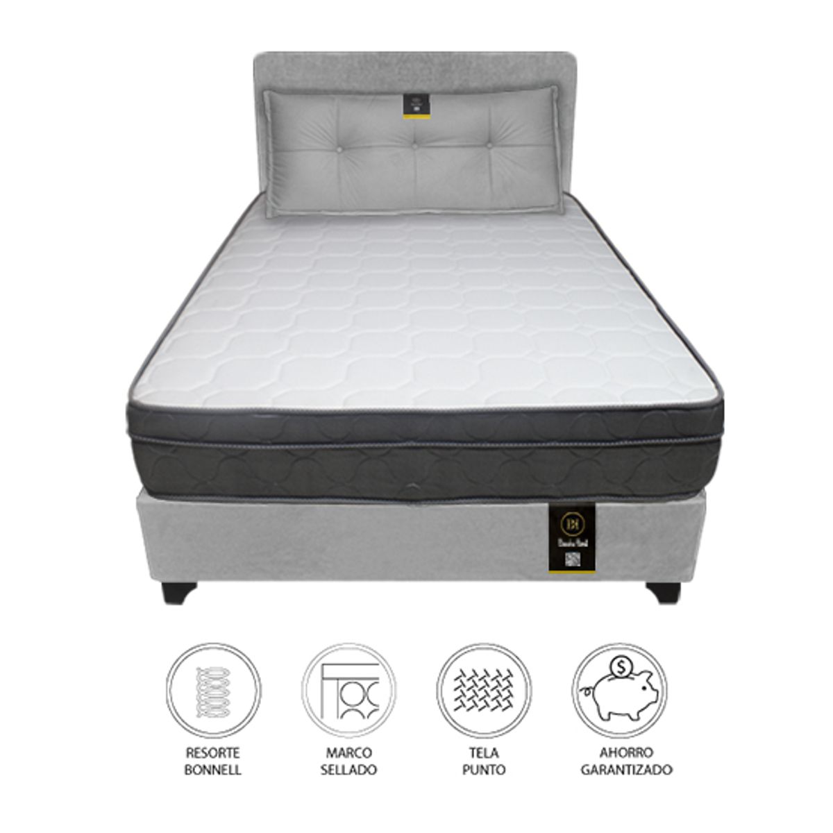 BARAKA HOME - Dormitorio Turin 2 Plz + Cabecera Ajustable + Cojín - Gris Oscuro