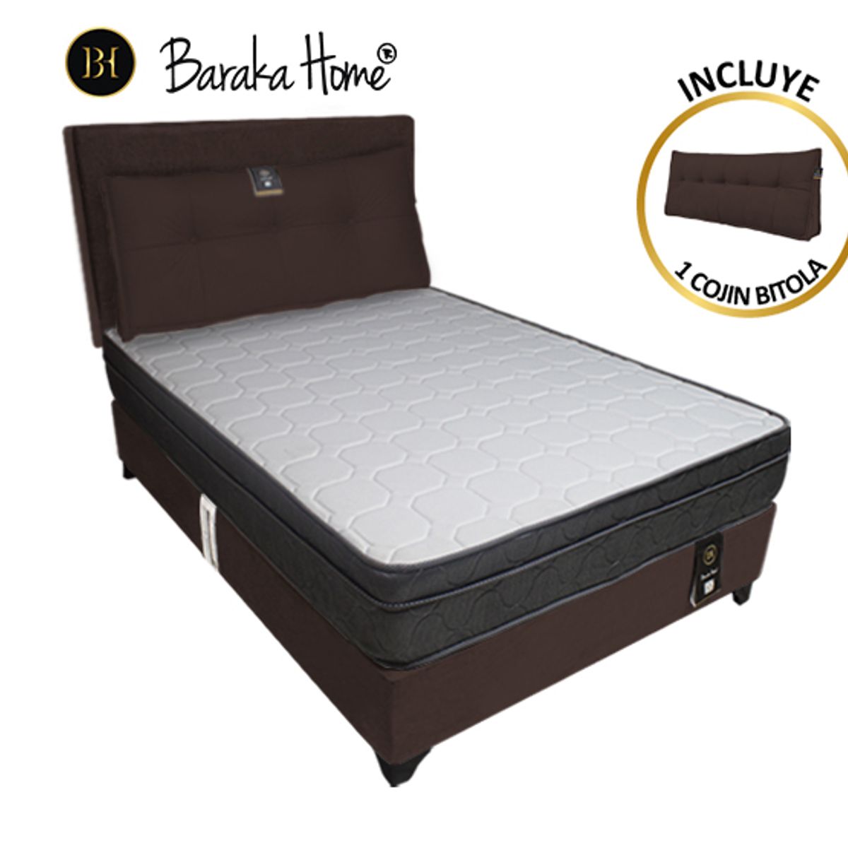 BARAKA HOME - Dormitorio Turin 2 Plz + Cabecera Ajustable + Cojín - Chocolate