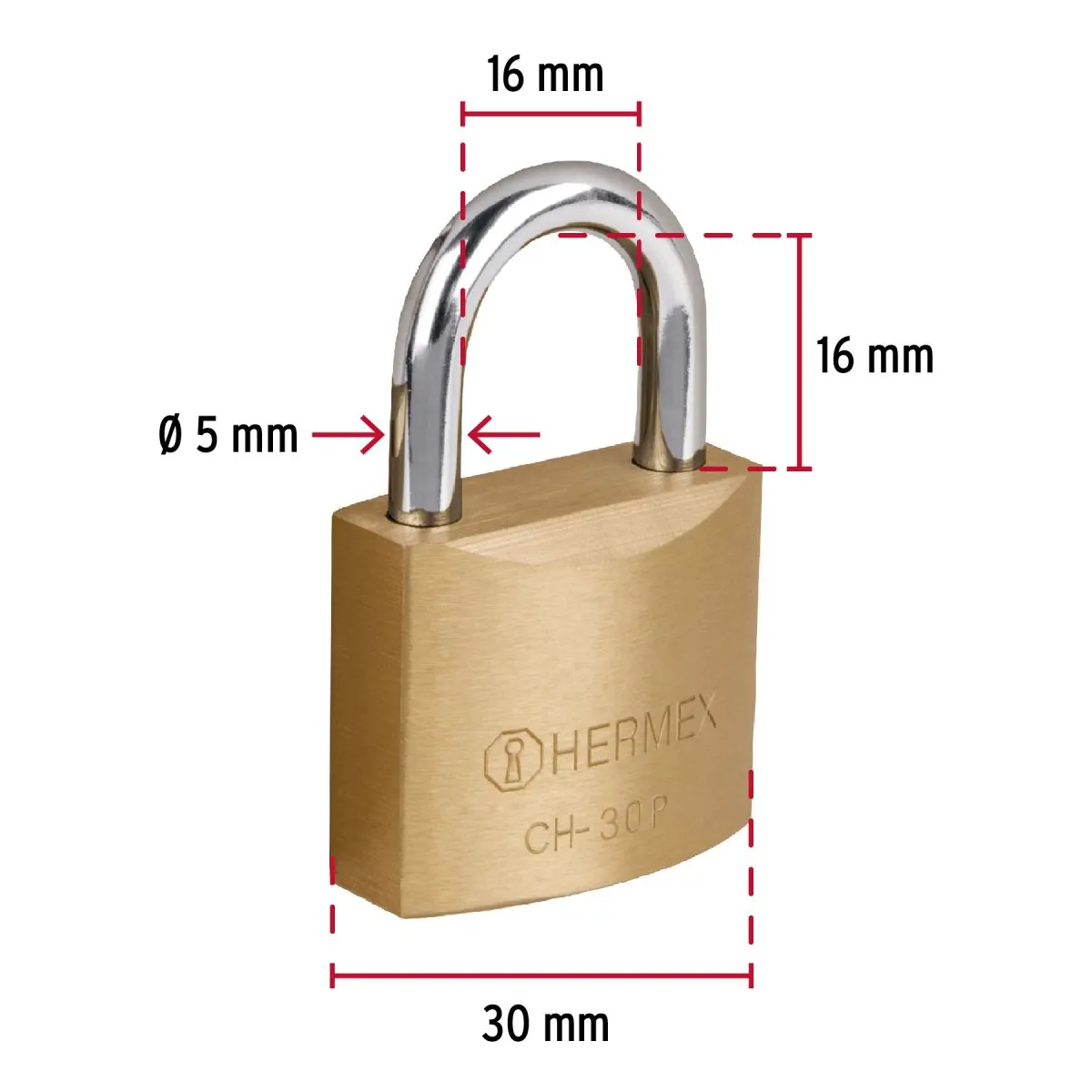HERMEX - Candado de hierro 30 mm color laton Basic, Hermex