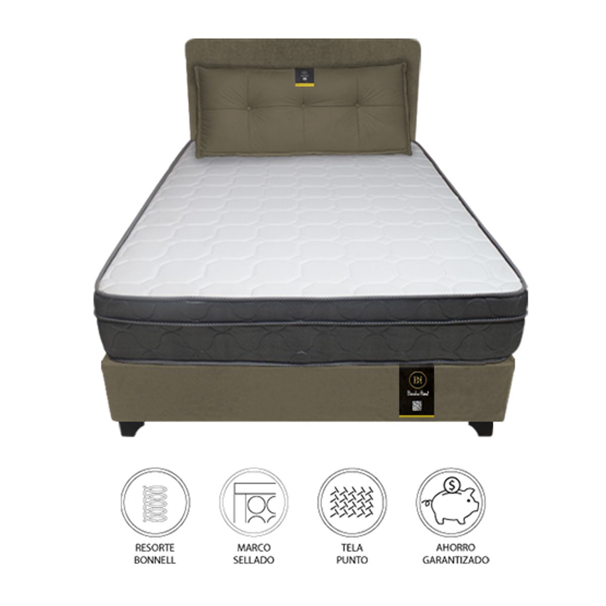 BARAKA HOME - Dormitorio Turin 2 Plz + Cabecera Ajustable + Cojín - Beige Oscuro