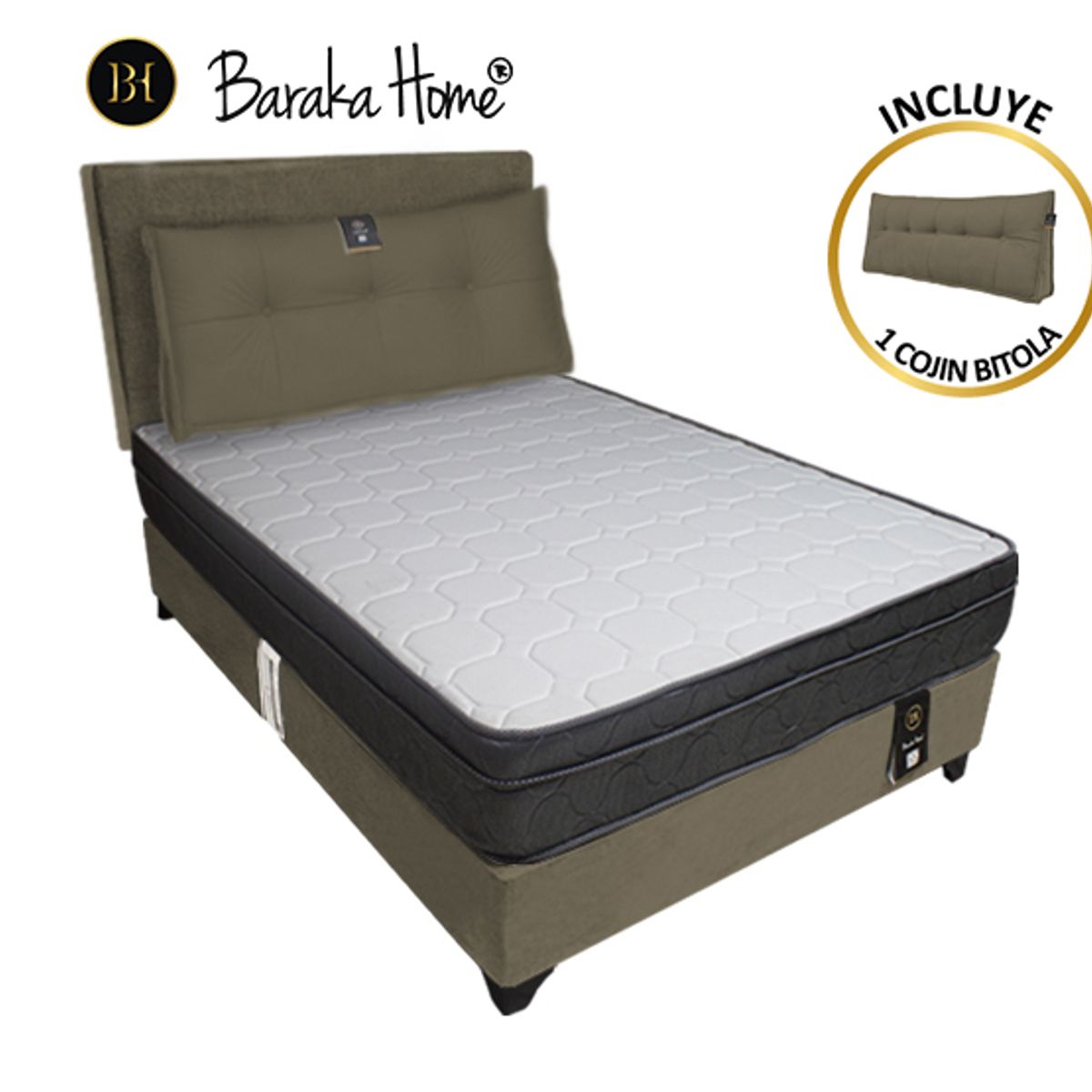 BARAKA HOME - Dormitorio Turin 2 Plz + Cabecera Ajustable + Cojín - Beige Oscuro
