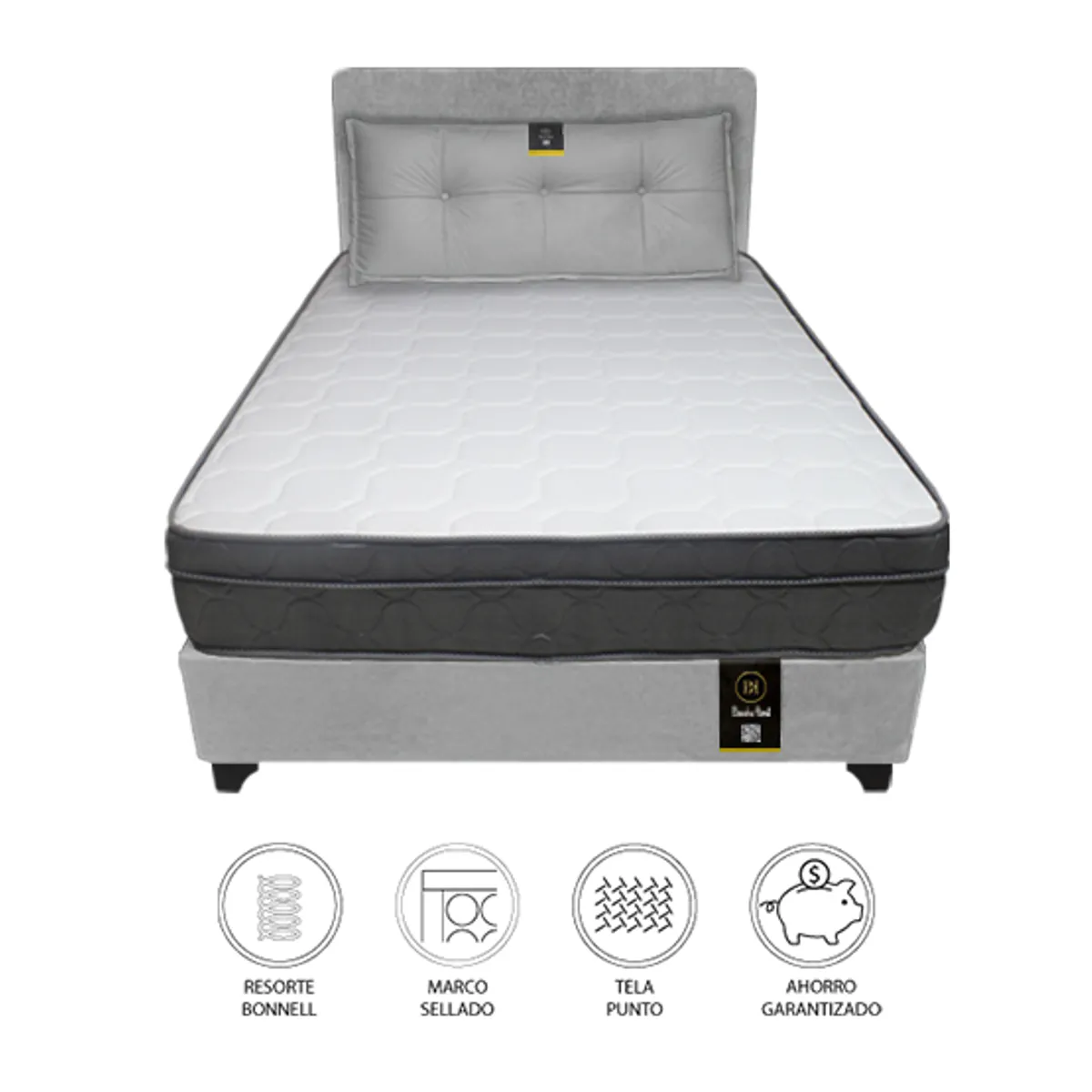 BARAKA HOME - Dormitorio Turin 2 Plz + Cabecera Ajustable + Cojín - Gris Claro