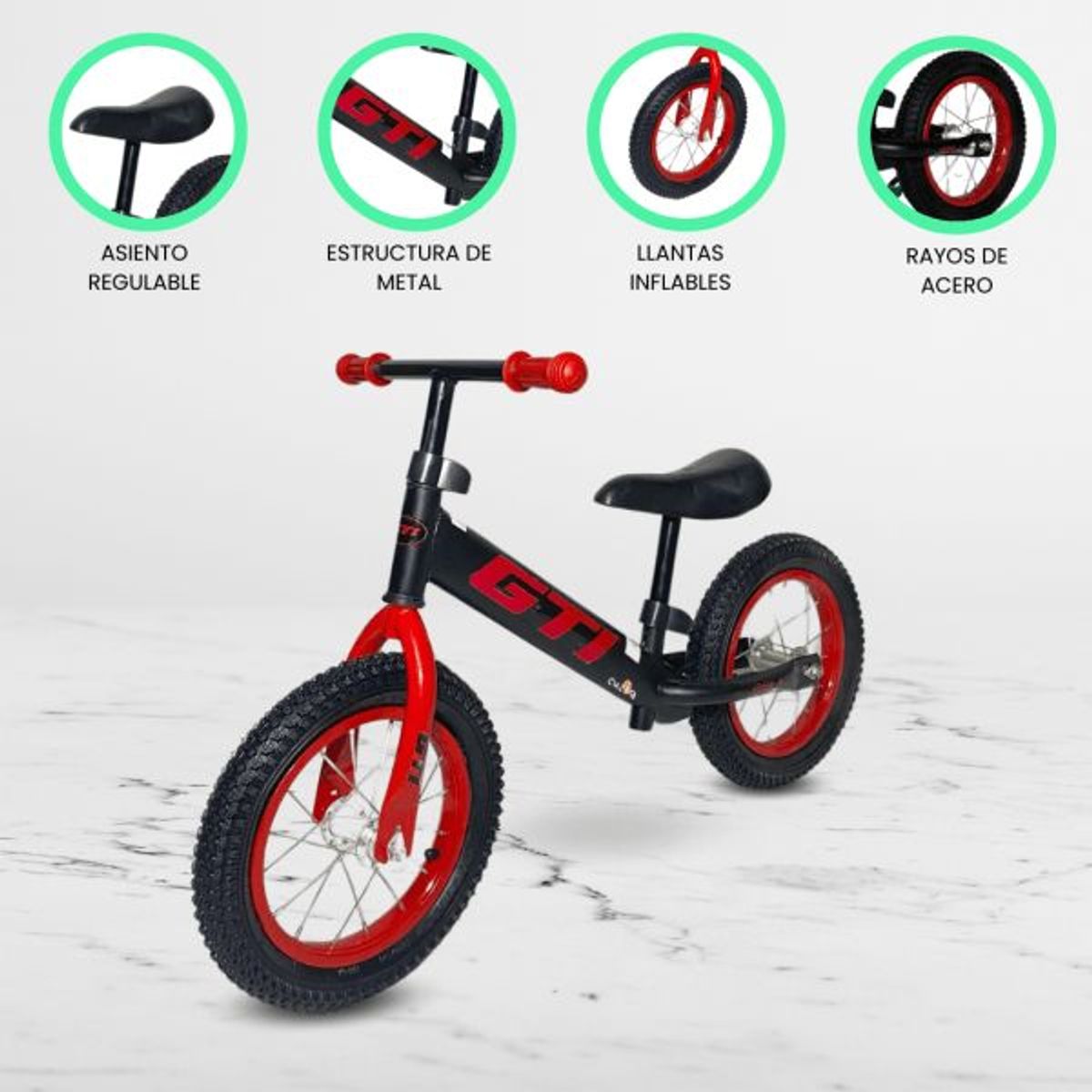 CUZKA - Bicicleta de Balance para Niños «GTI» Red