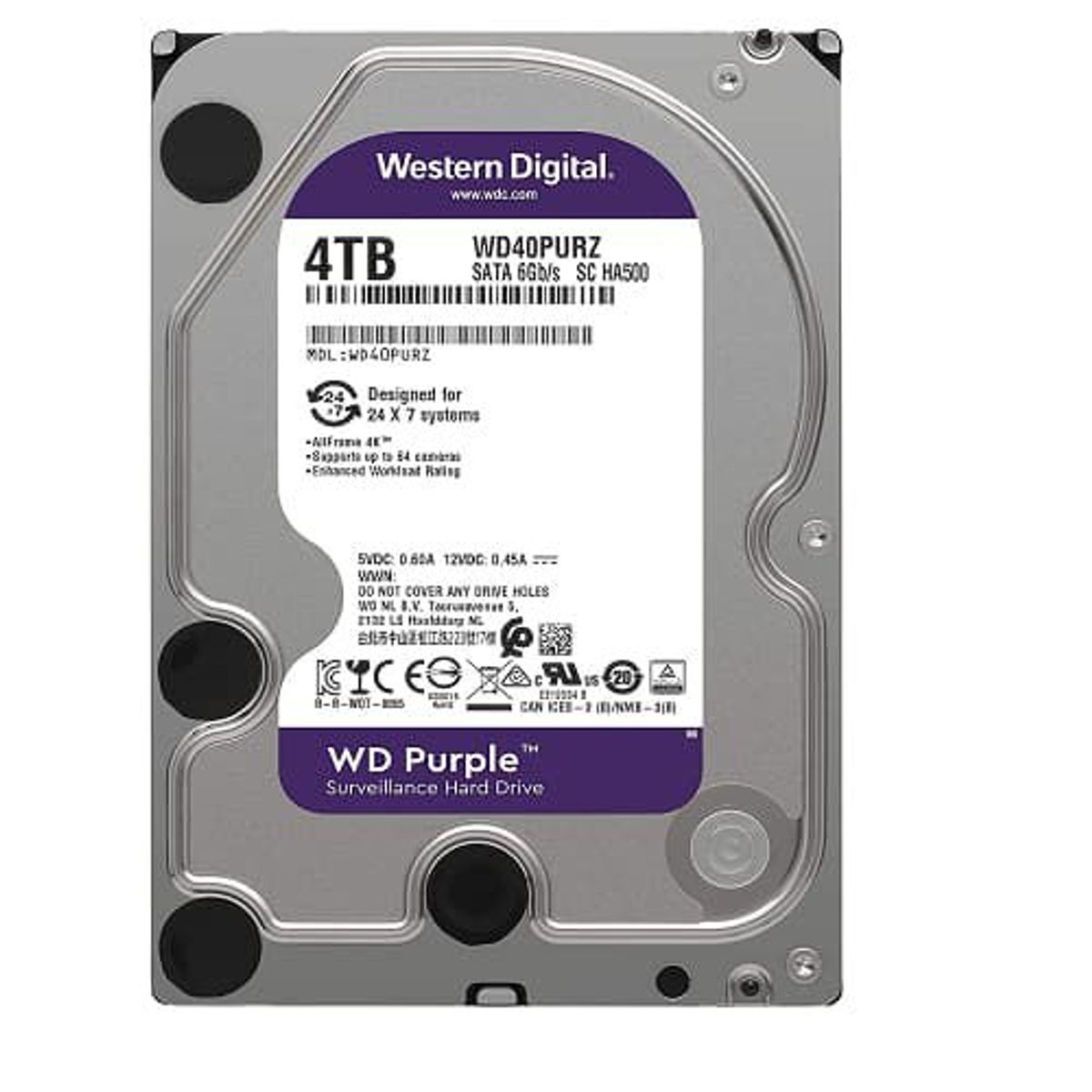 WESTER DIGITAL - Disco duro WD Purple 4TB SATA 6.0 Gb/s 256MB Cache 5400rpm 3.5"