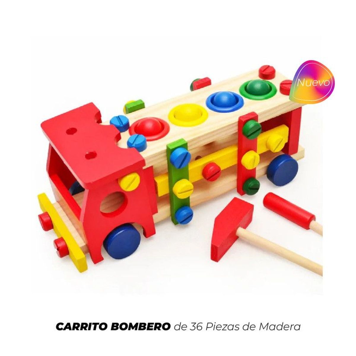 IMPORTADO MC - Carrito Bombero de 36 Piezas de Madera