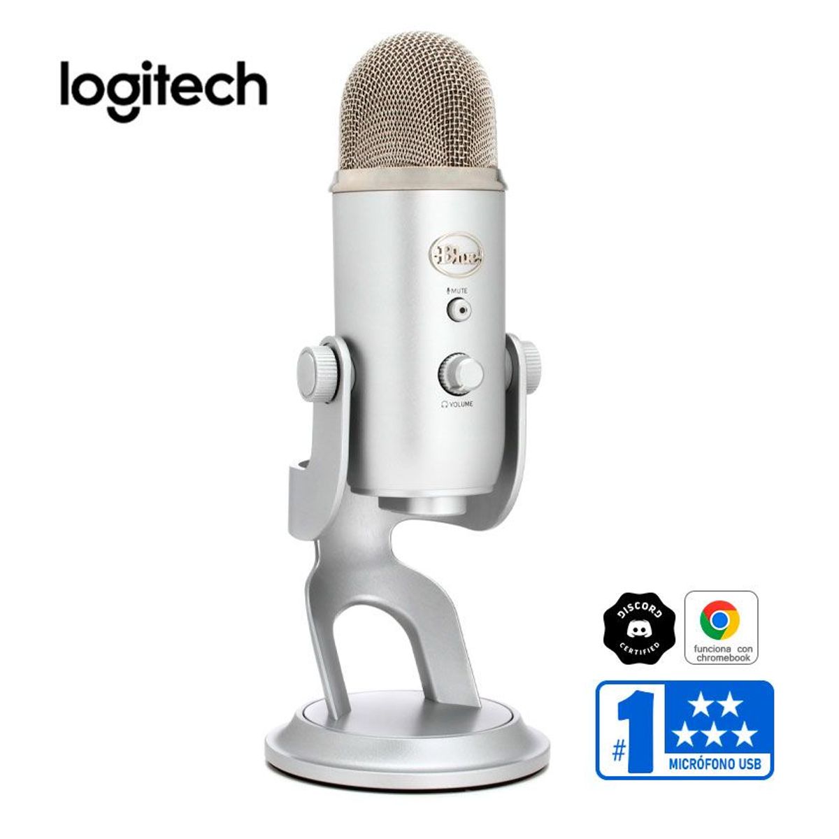 BLUE - Micrófono Profecional Condensador USB Blue Yeti Gris blanco - Logitech