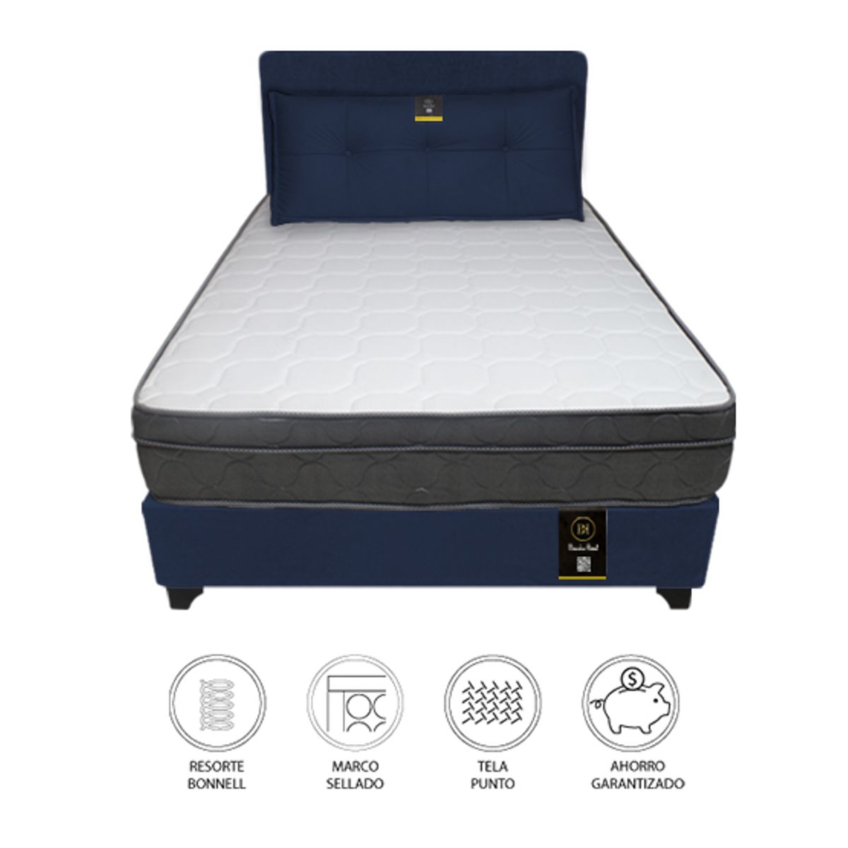 BARAKA HOME - Dormitorio Turin 2 Plz + Cabecera Ajustable + Cojín - Azul Marino