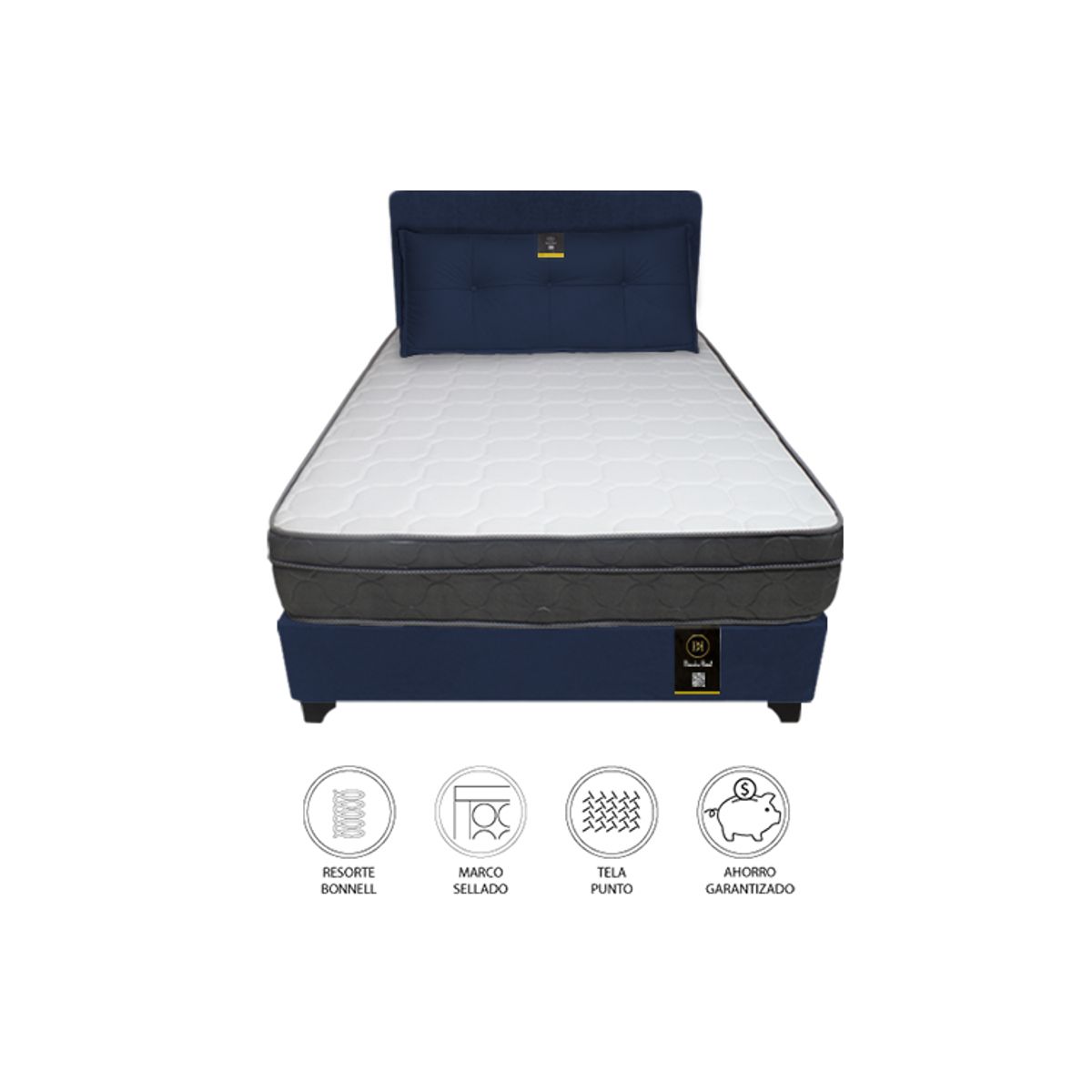 BARAKA HOME - Dormitorio Turin 2 Plz + Cabecera Ajustable + Cojín - Azul Marino