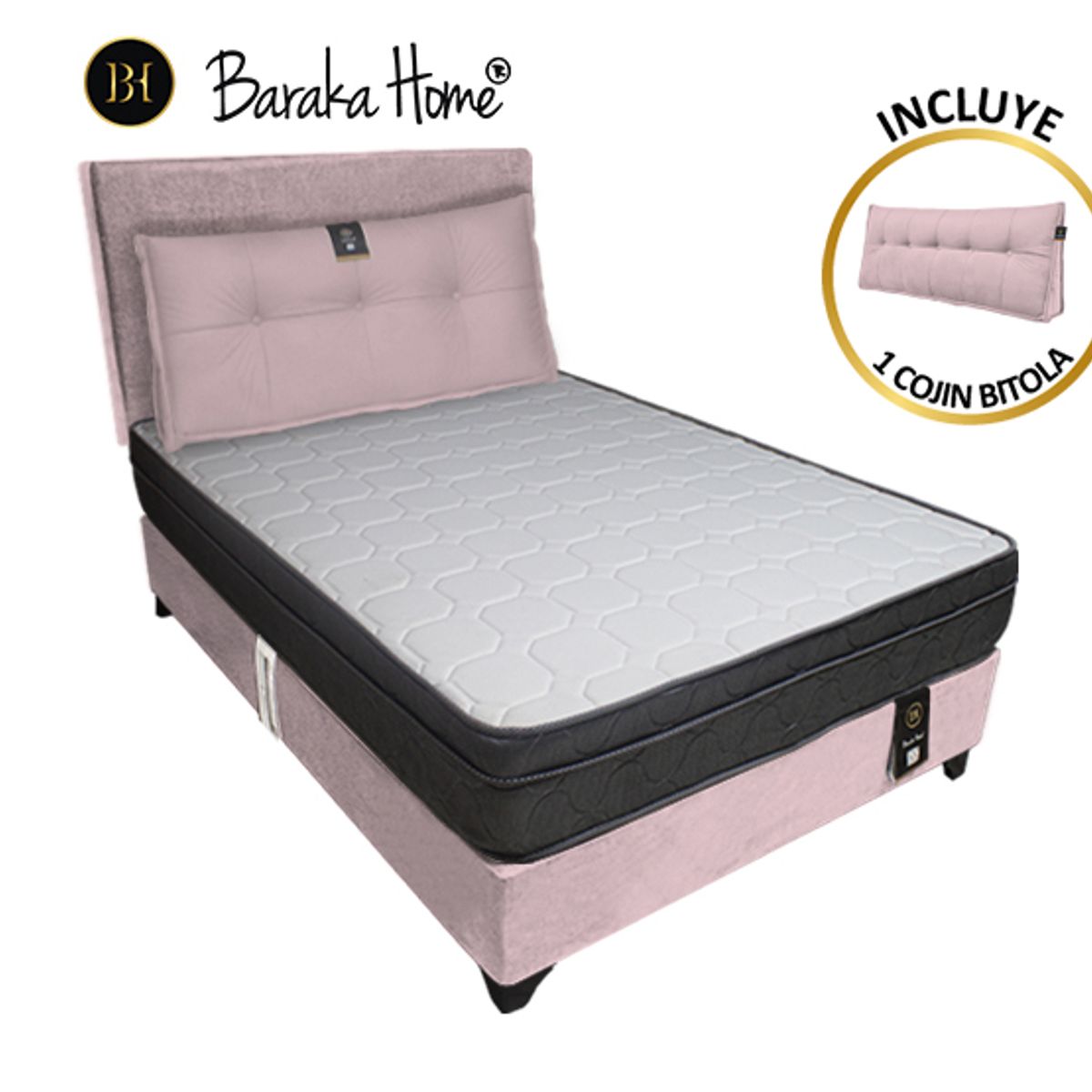 BARAKA HOME - Dormitorio Turin 2 Plz + Cabecera Ajustable + Cojín - Rosado