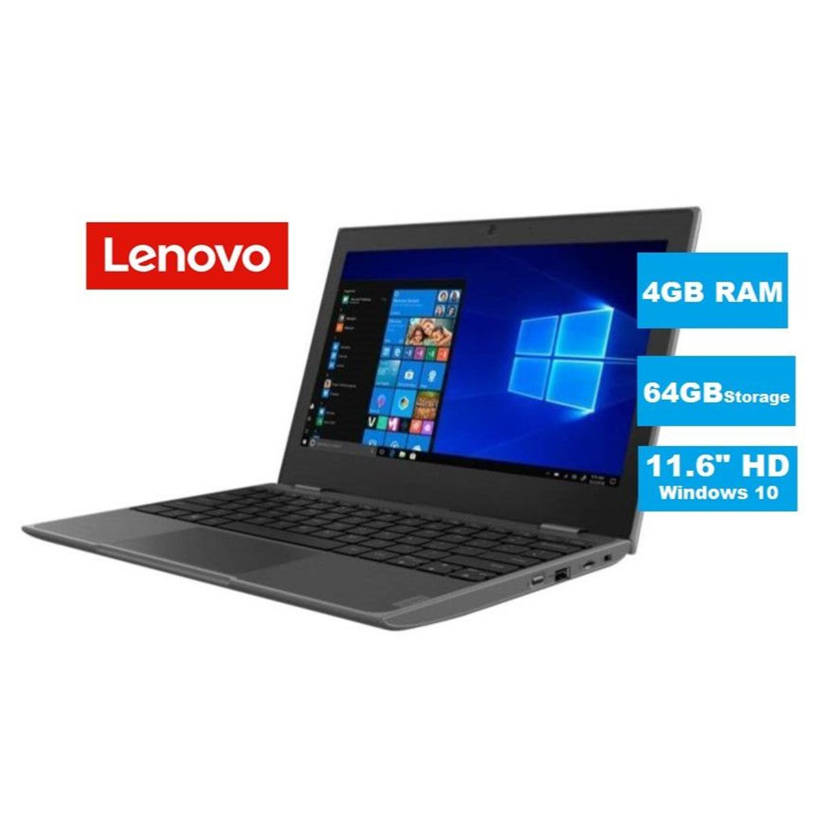 LENOVO - Laptop Lenovo 11.6 HD Windows 10 Pro 2nd Gene 81M8 4GB RAM 64GB Storage - Negro