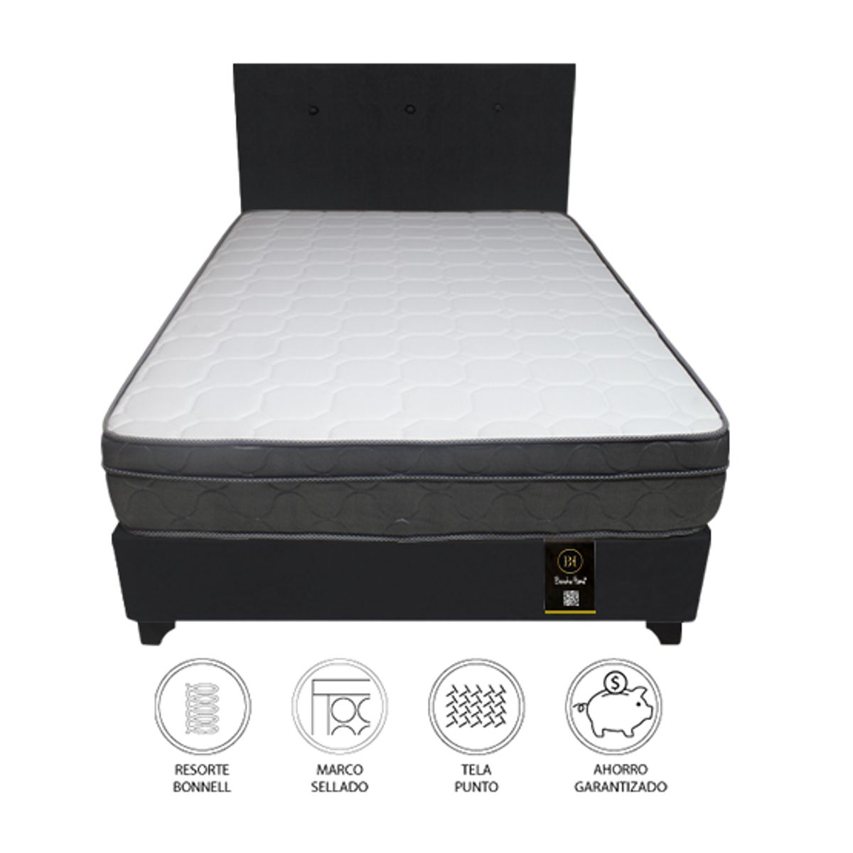 BARAKA HOME - Dormitorio Turin Sae 1.5 Plz + Cabecera + 1 Almohada - Negro