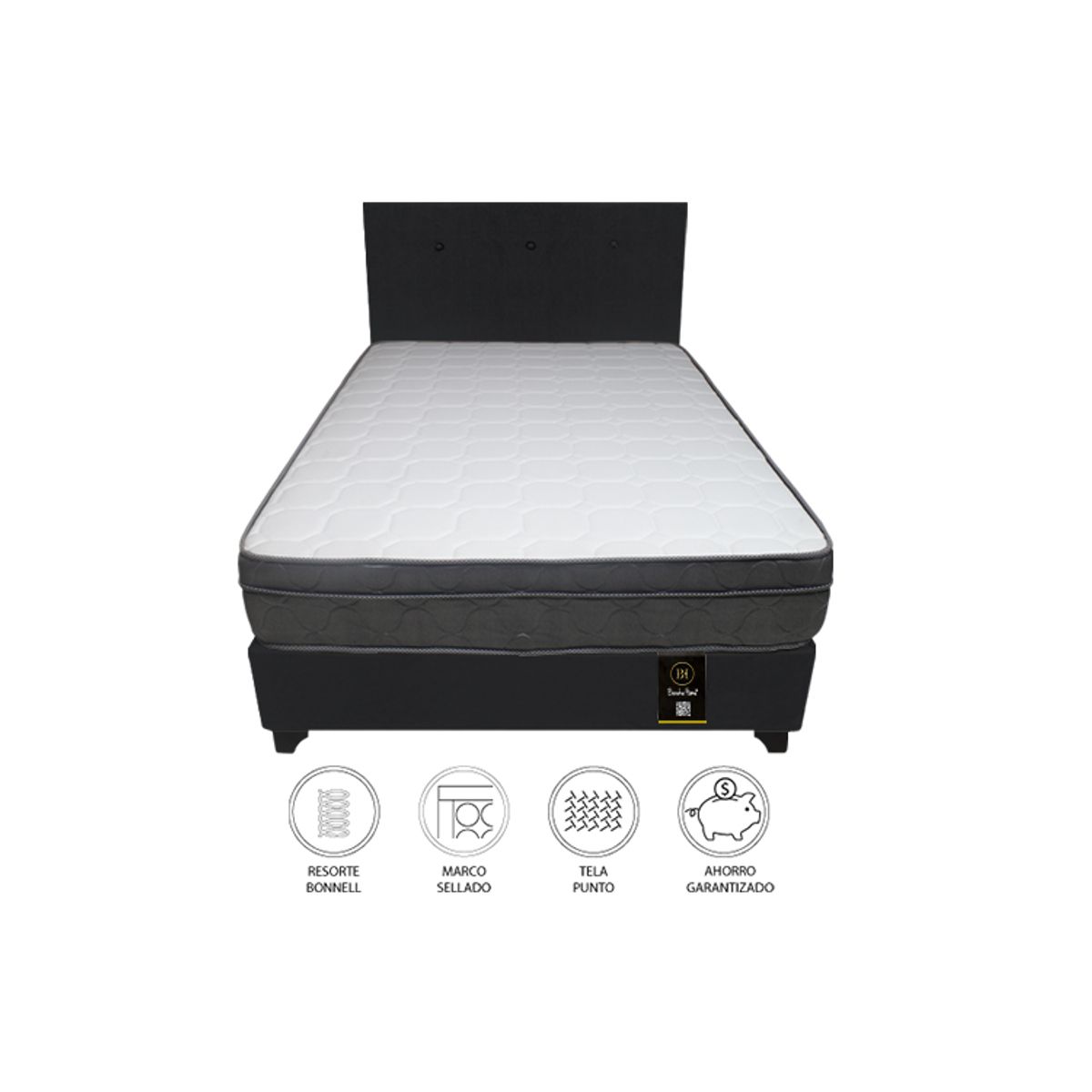 BARAKA HOME - Dormitorio Turin Sae 1.5 Plz + Cabecera + 1 Almohada - Negro