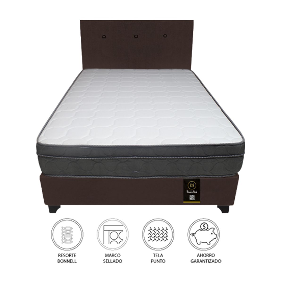 BARAKA HOME - Dormitorio Turin 1.5 Plz + Cabecera + 1 Almohada - Chocolate