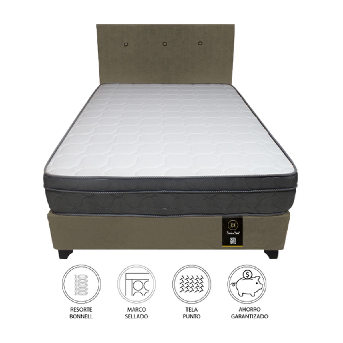 BARAKA HOME - Dormitorio Turin 1.5 Plz + Cabecera + 1 Almohada - Beige Oscuro
