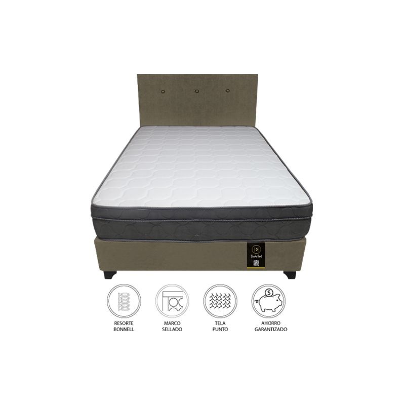 BARAKA HOME - Dormitorio Turin 1.5 Plz + Cabecera + 1 Almohada - Beige Oscuro