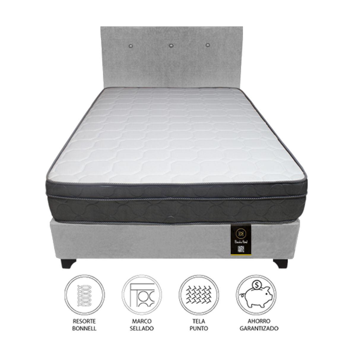 BARAKA HOME - Dormitorio Turin 1.5 Plz + Cabecera + 1 Almohada - Gris Claro