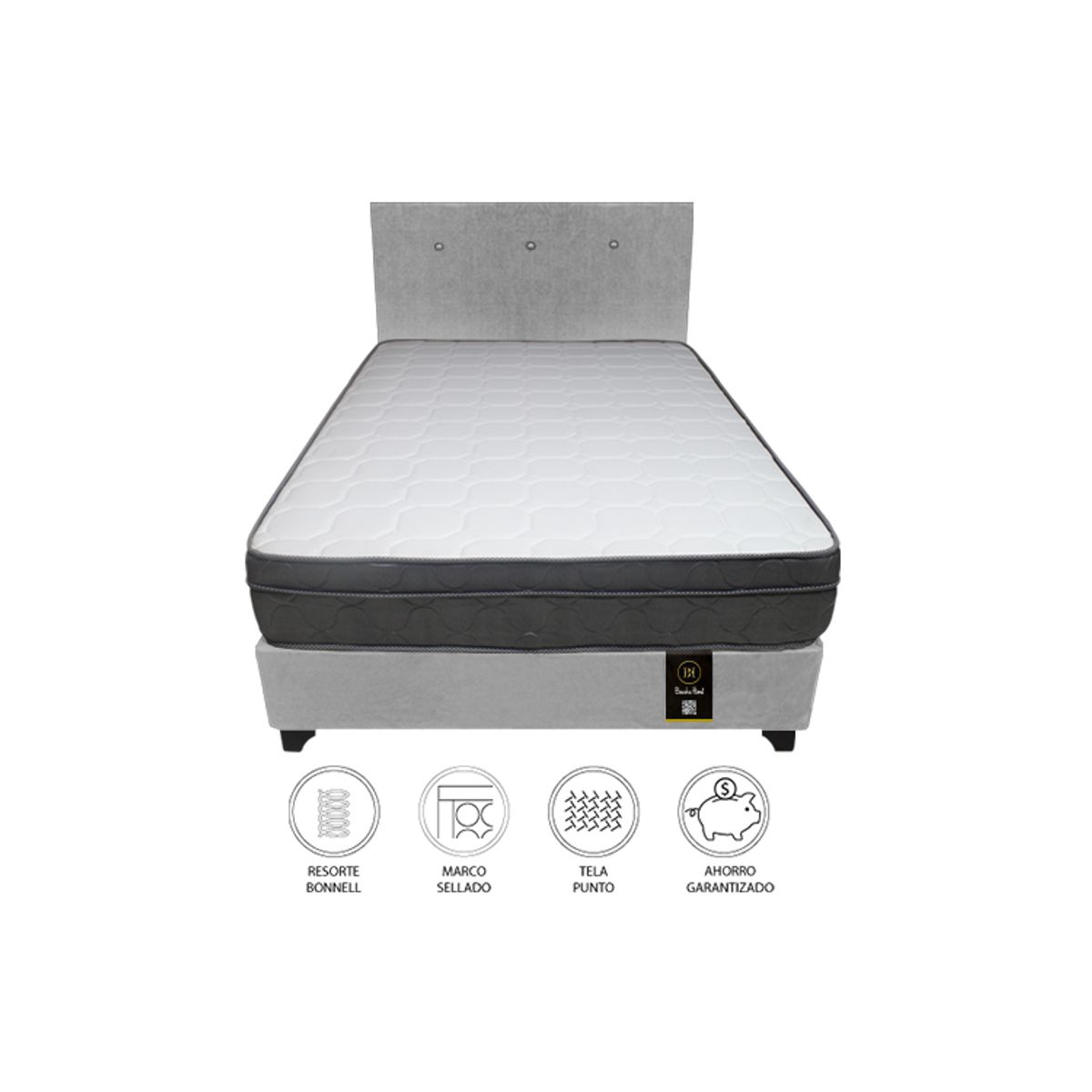 BARAKA HOME - Dormitorio Turin 1.5 Plz + Cabecera + 1 Almohada - Gris Claro