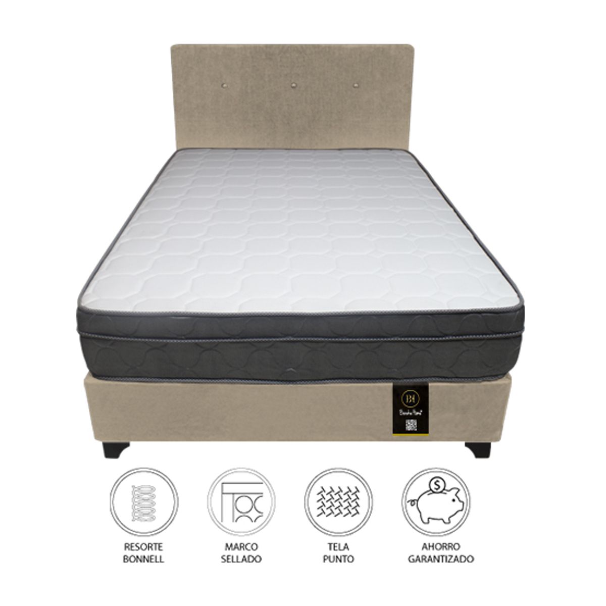 BARAKA HOME - Dormitorio Turin 1.5 Plz + Cabecera + 1 Almohada - Beige Claro