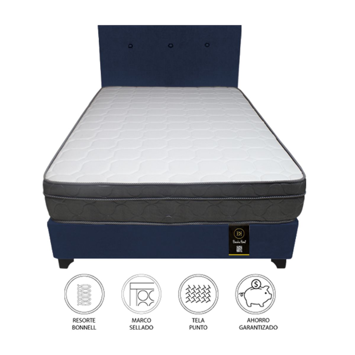 BARAKA HOME - Dormitorio Turin 1.5 Plz + Cabecera + 1 Almohada - Azul Marino