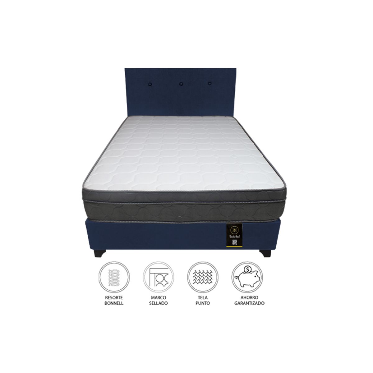 BARAKA HOME - Dormitorio Turin 1.5 Plz + Cabecera + 1 Almohada - Azul Marino