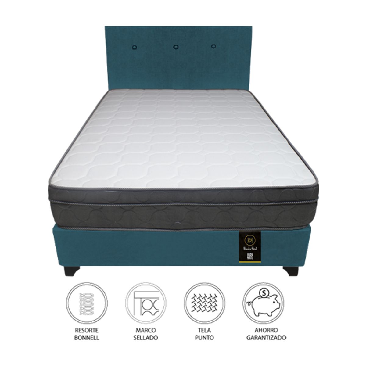 BARAKA HOME - Dormitorio Turin 1.5 Plz + Cabecera + 1 Almohada - Cobalto