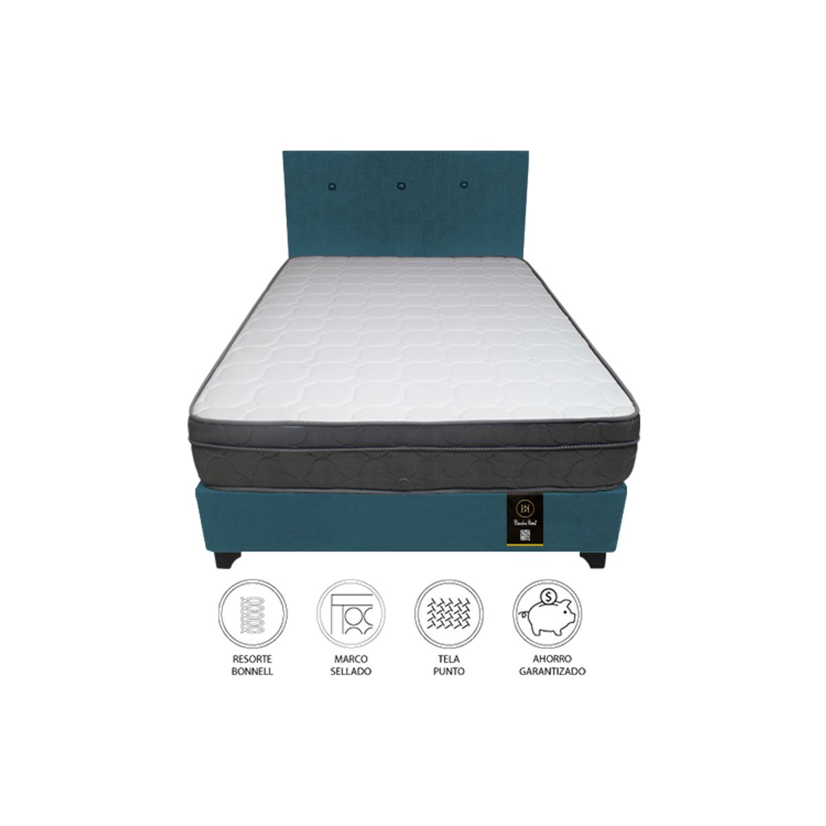 BARAKA HOME - Dormitorio Turin 1.5 Plz + Cabecera + 1 Almohada - Cobalto