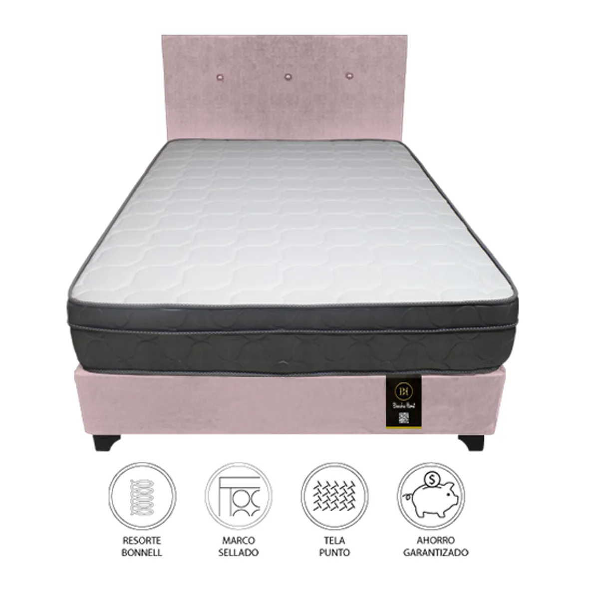 BARAKA HOME - Dormitorio Turin 1.5 Plz + Cabecera + 1 Almohada - Rosado