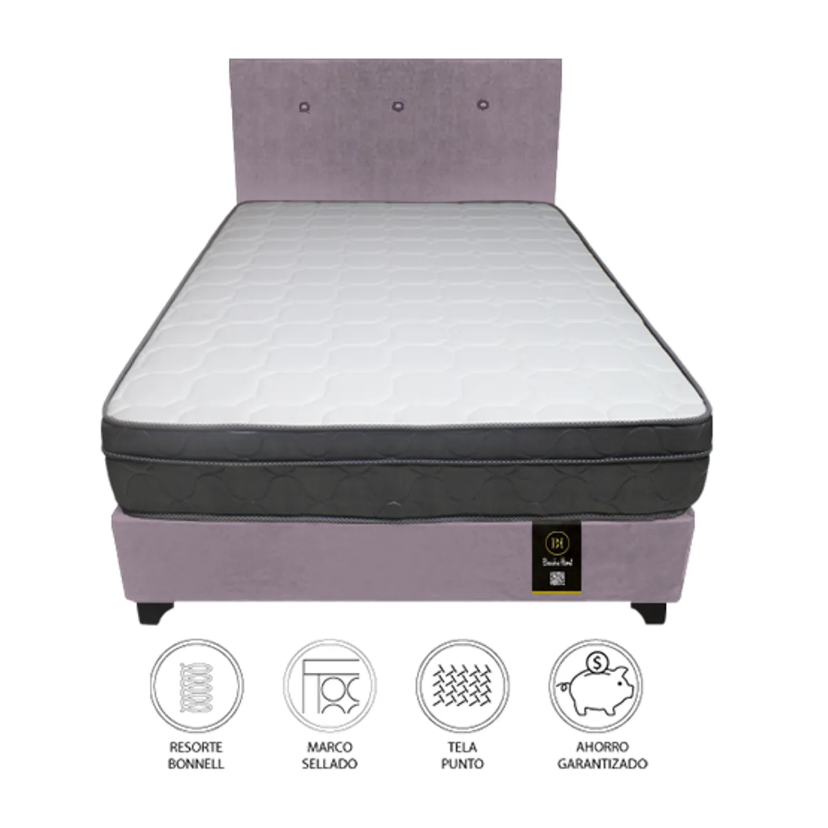 BARAKA HOME - Dormitorio Turin 1.5 Plz + Cabecera + 1 Almohada - Lila