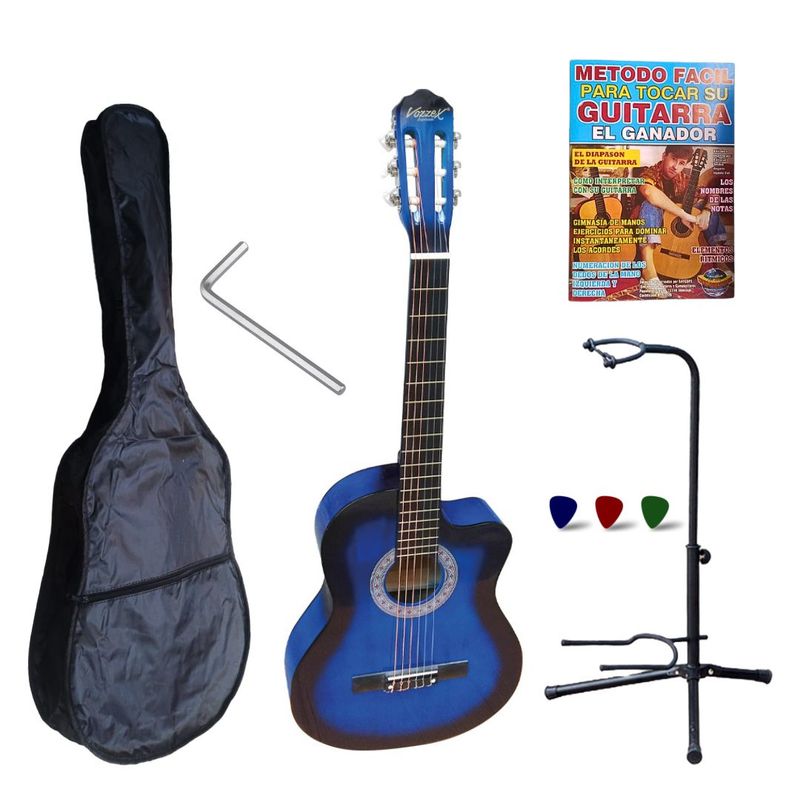VOZZEX - Guitarra acústica corte AZUL 39″ cfunda cvarilla de calibración «VOZZEX»