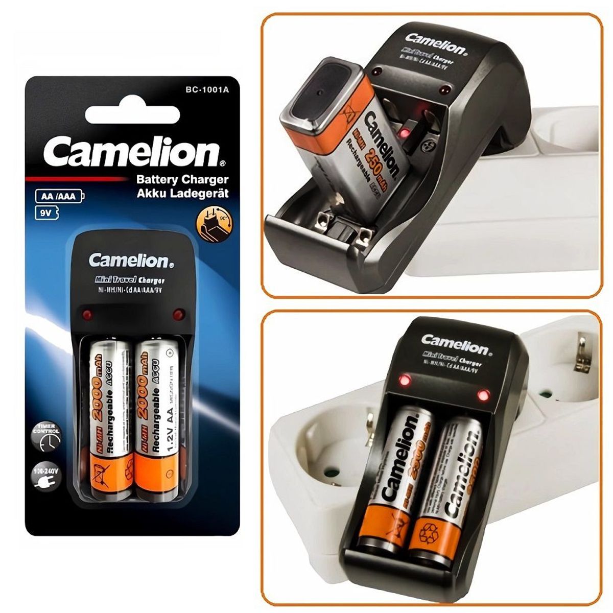 CAMELION - Cargador de Pilas/Batería Camelion AA/AAA + 2 Pilas AA 2000mAh