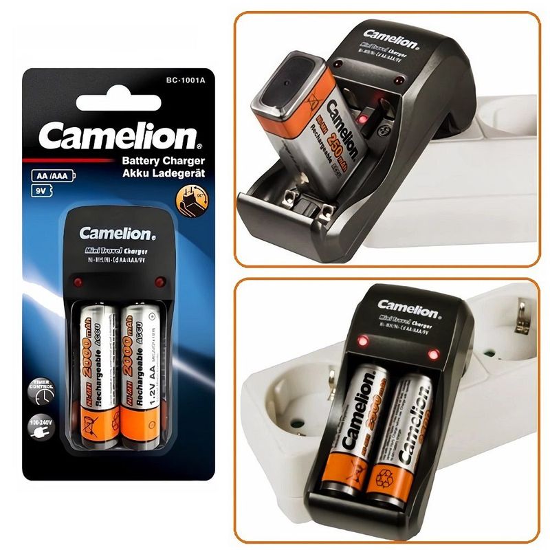CAMELION - Cargador de Pilas/Batería Camelion AA/AAA + 2 Pilas AA 2000mAh