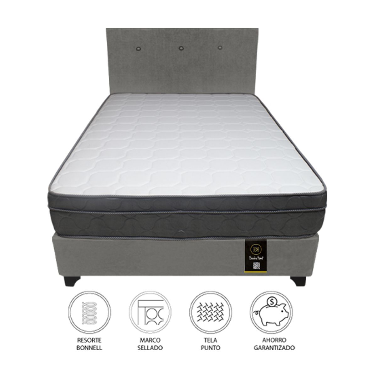 BARAKA HOME - Dormitorio Turin 2 Plz + Cabecera + 2 Almohadas - Gris Oscuro