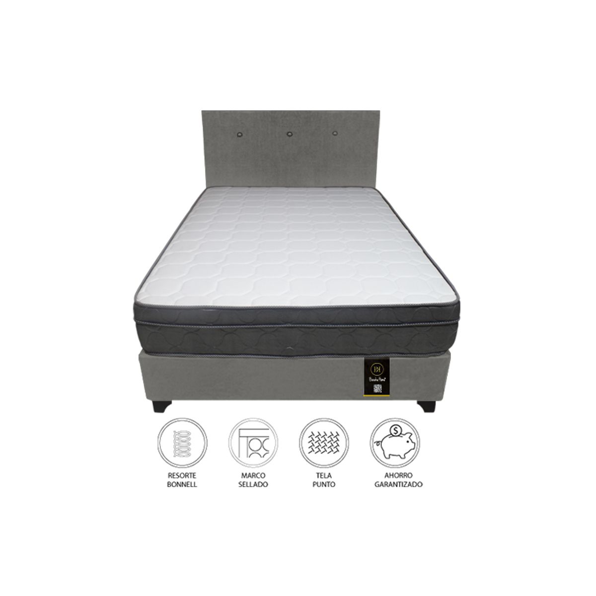 BARAKA HOME - Dormitorio Turin 2 Plz + Cabecera + 2 Almohadas - Gris Oscuro