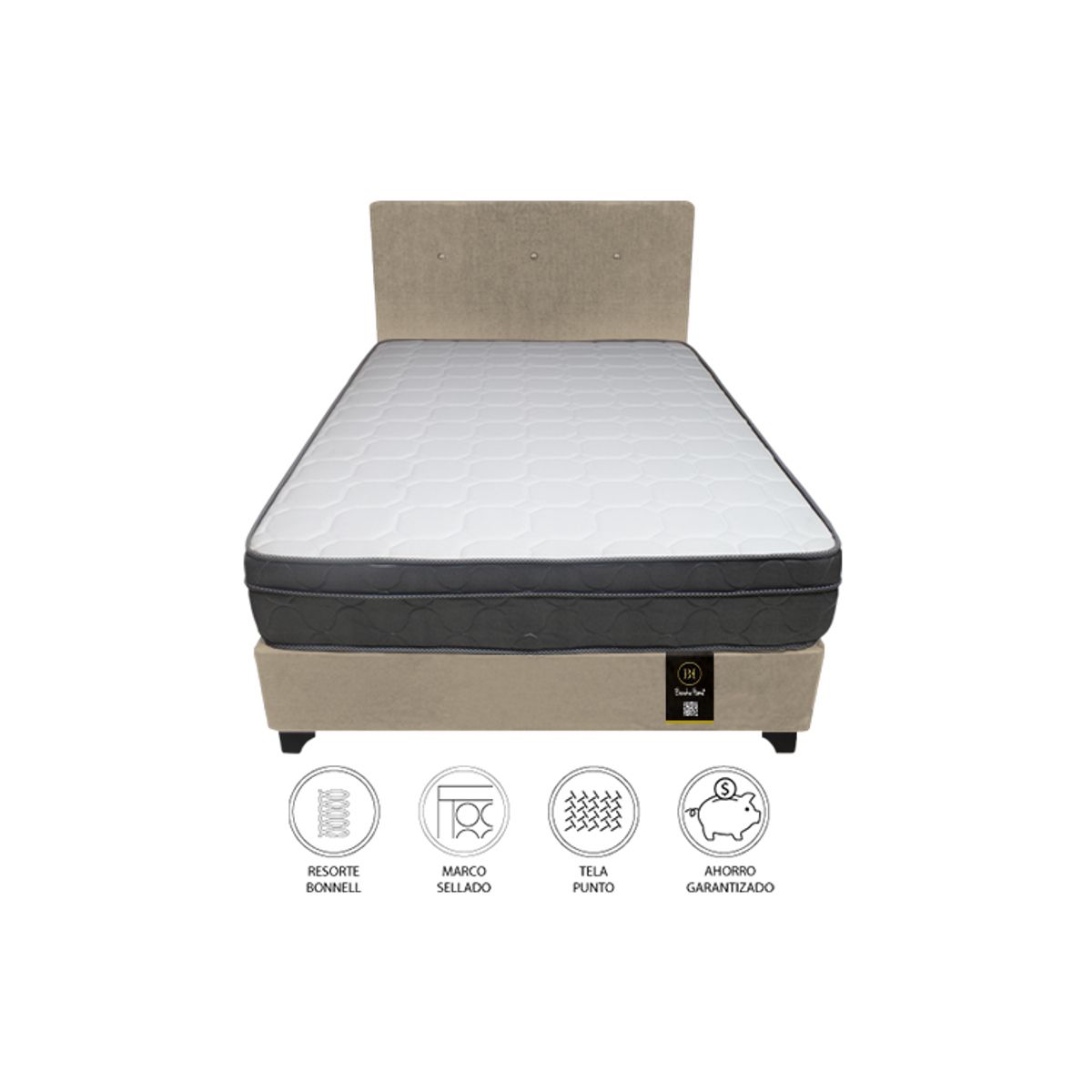 BARAKA HOME - Dormitorio Turin 2 Plz + Cabecera + 2 Almohadas - Beige Claro