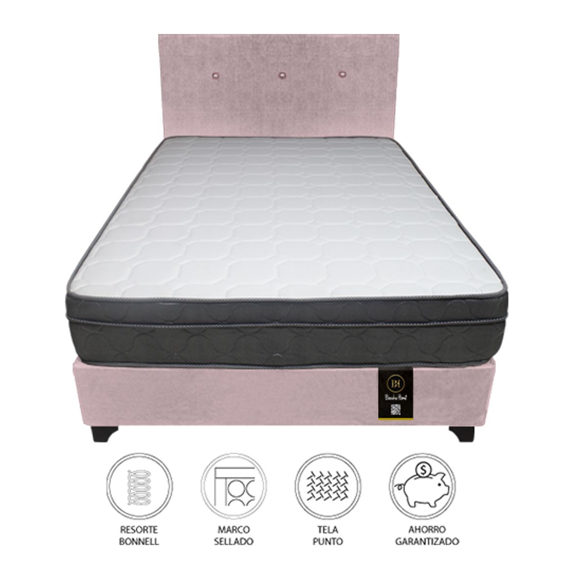 BARAKA HOME - Dormitorio Turin 2 Plz + Cabecera + 2 Almohadas - Rosado